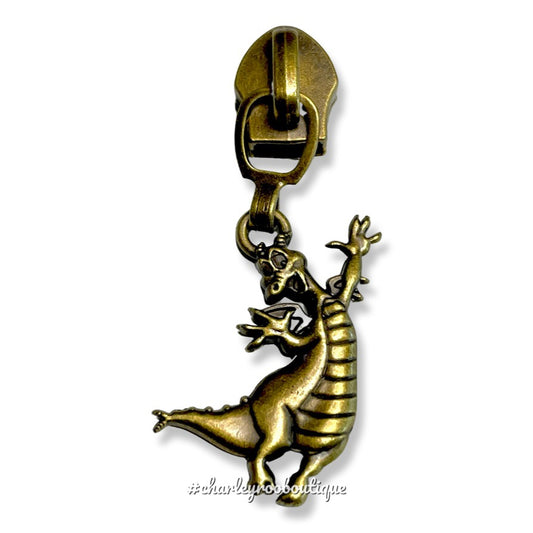 Zipper Pull, Happy Imagination Dragon, Antique Brass