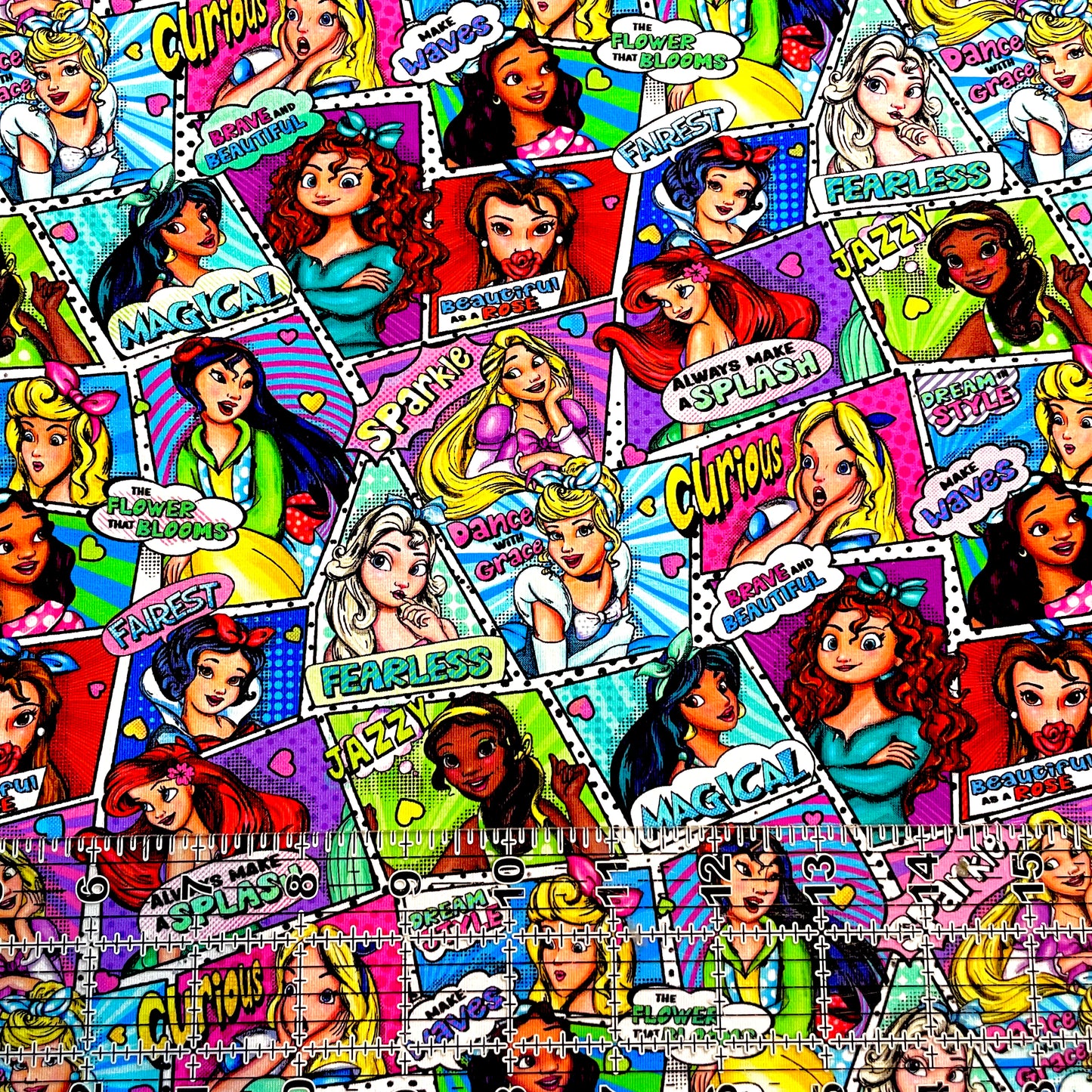 9x14 Tumbler Cut, Custom Fabric, CottonSpandex, High Quality, Mask Cut, Tumbler Fabric, Disney, Princesses, Pop Princess Comic Style