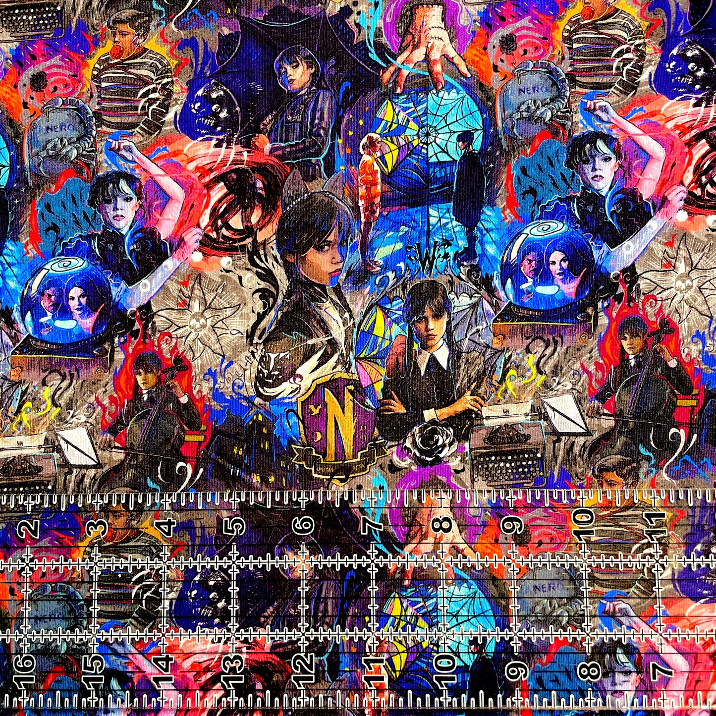 9x14 Tumbler Cut, Custom Fabric, CottonSpandex, High Quality, Mask Cut, Tumbler Fabric, Nevermore, Artistic Wednesday