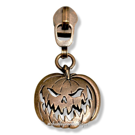 Zipper Pull, Jack-o-Lantern, Pumpkin, Antique Copper
