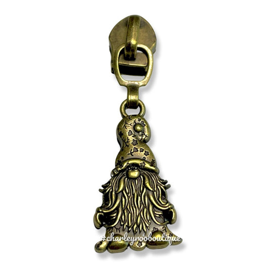 Zipper Pull, Gnome, Antique Brass