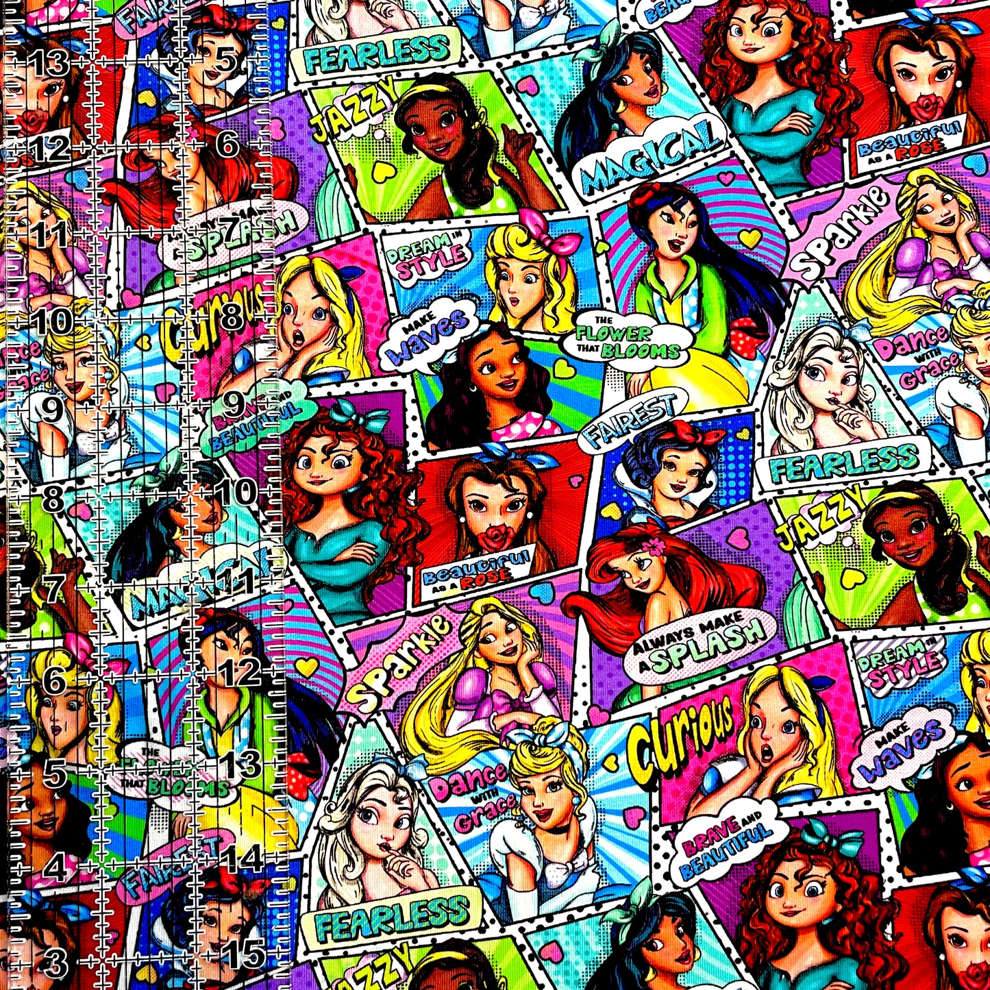 9x14 Tumbler Cut, Custom Fabric, CottonSpandex, High Quality, Mask Cut, Tumbler Fabric, Disney, Princesses, Pop Princess Comic Style