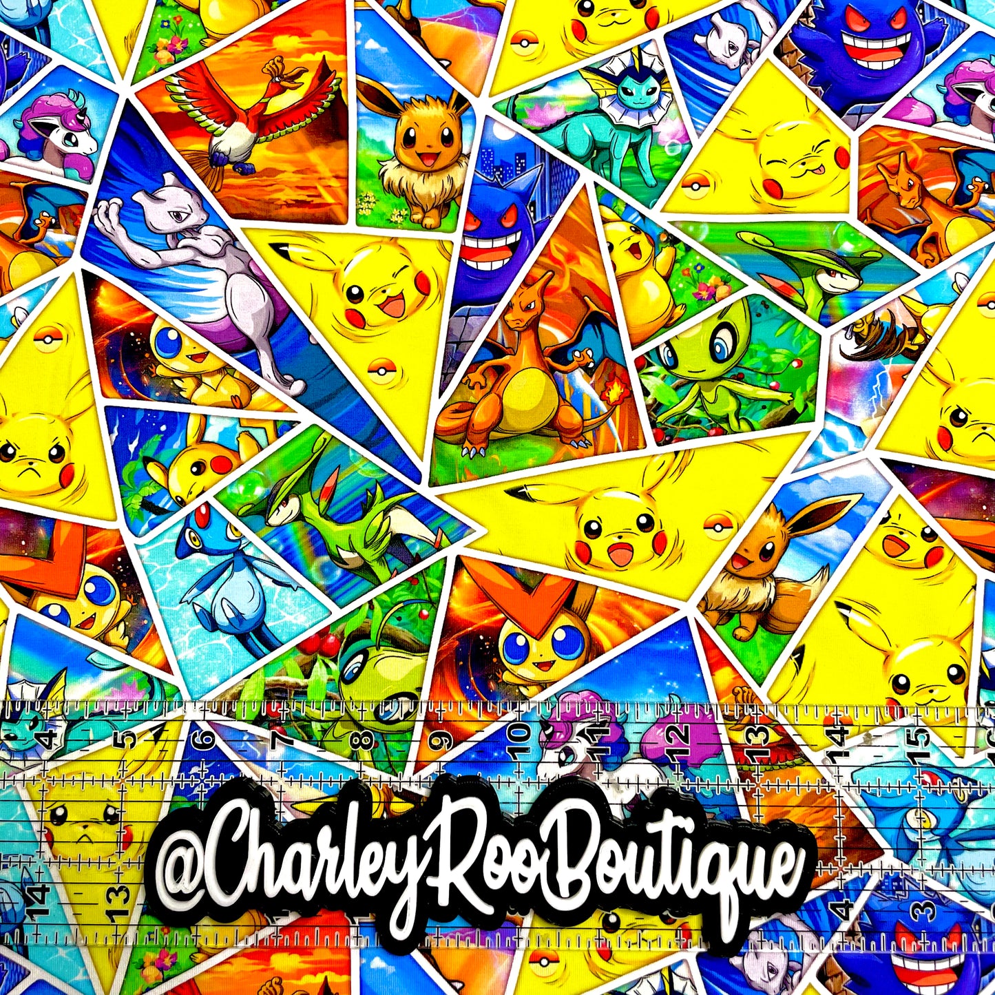 9x14 Tumbler Cut, Custom Fabric, CottonSpandex, High Quality, Mask Cut, Tumbler Fabric, Pokémon, Anime, Characters, Cute, Critter Cards, Triangles
