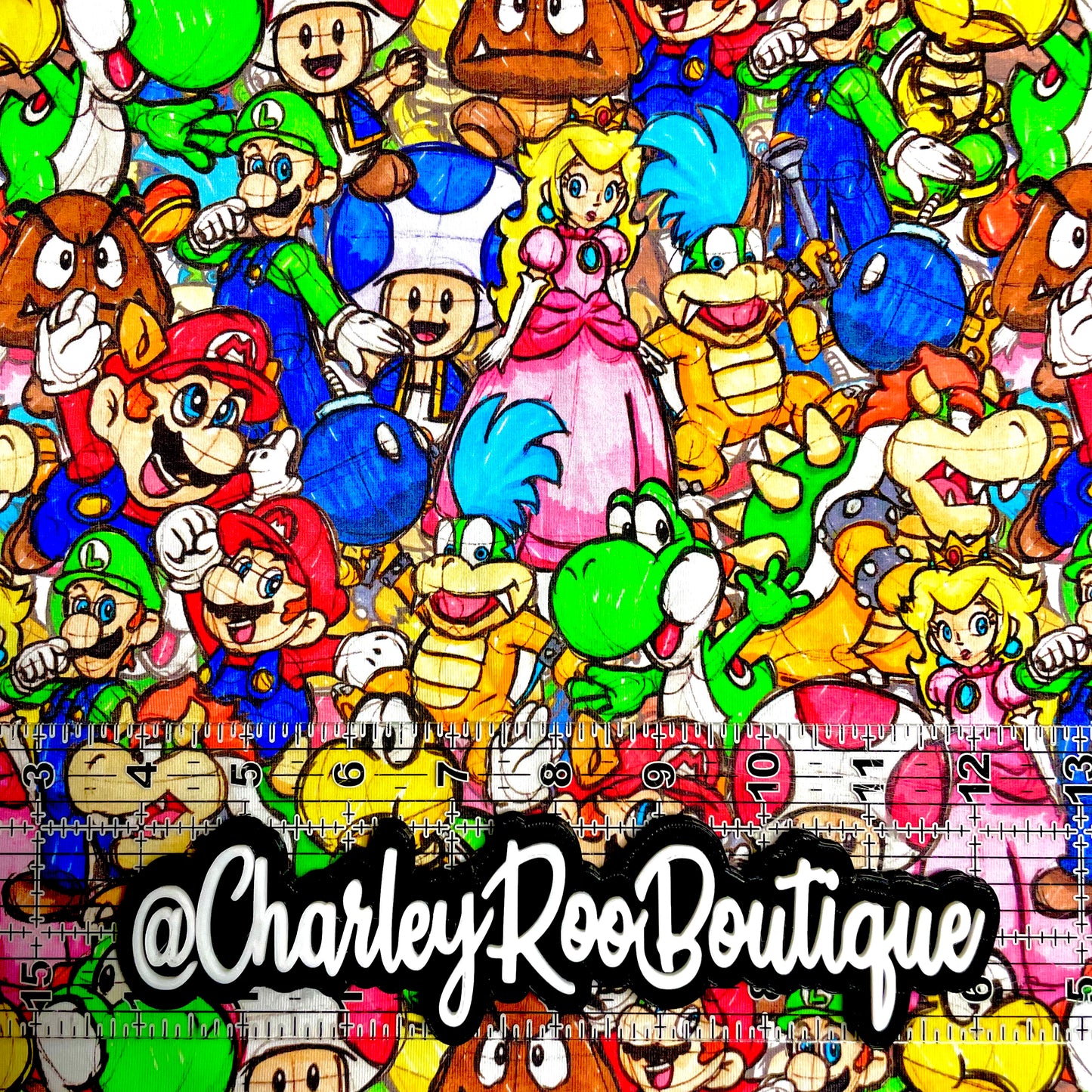 9x14 Tumbler Cut, Custom Fabric, CottonSpandex, High Quality, Mask Cut, Tumbler Fabric, Mario Sketch