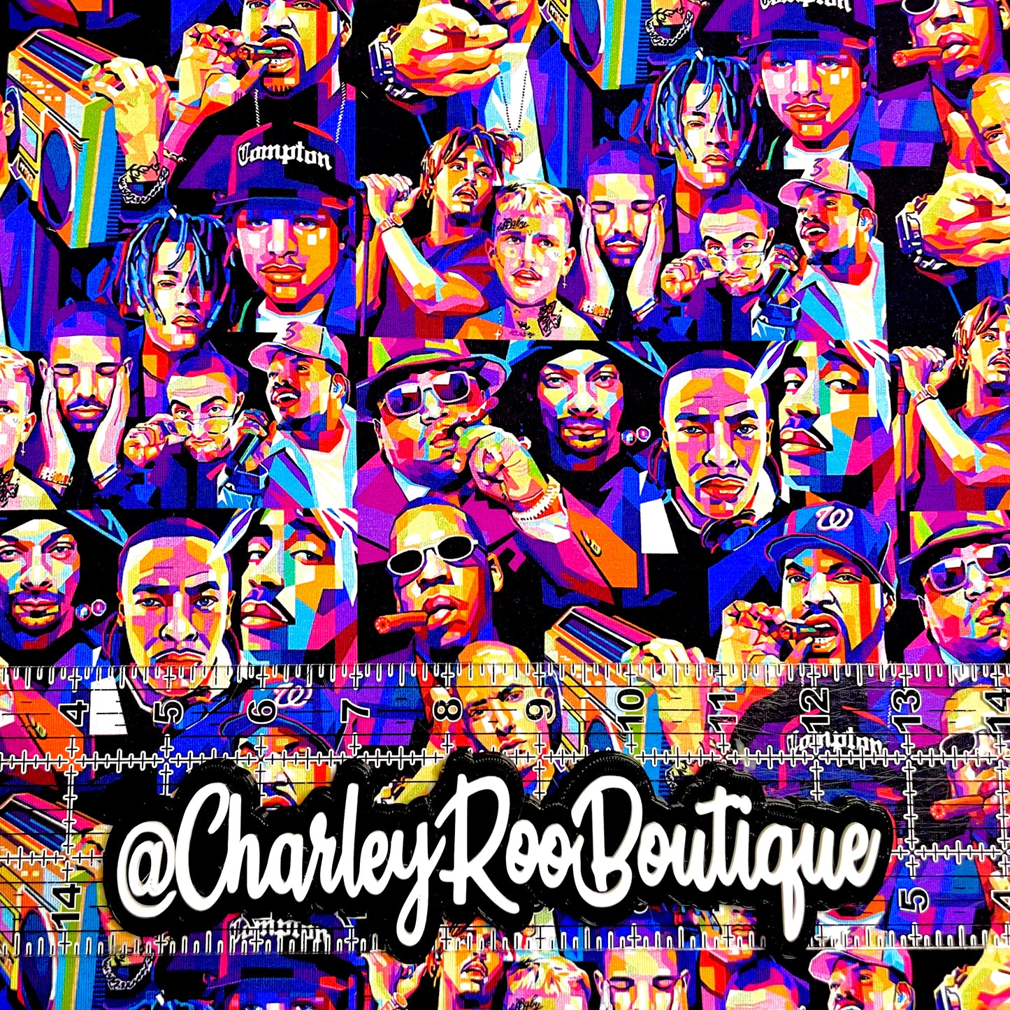 9x14 Tumbler Cut, Custom Fabric, CottonSpandex, High Quality, Mask Cut, Tumbler Fabric, Music, Musicians, Neon, Rainbow Rappers