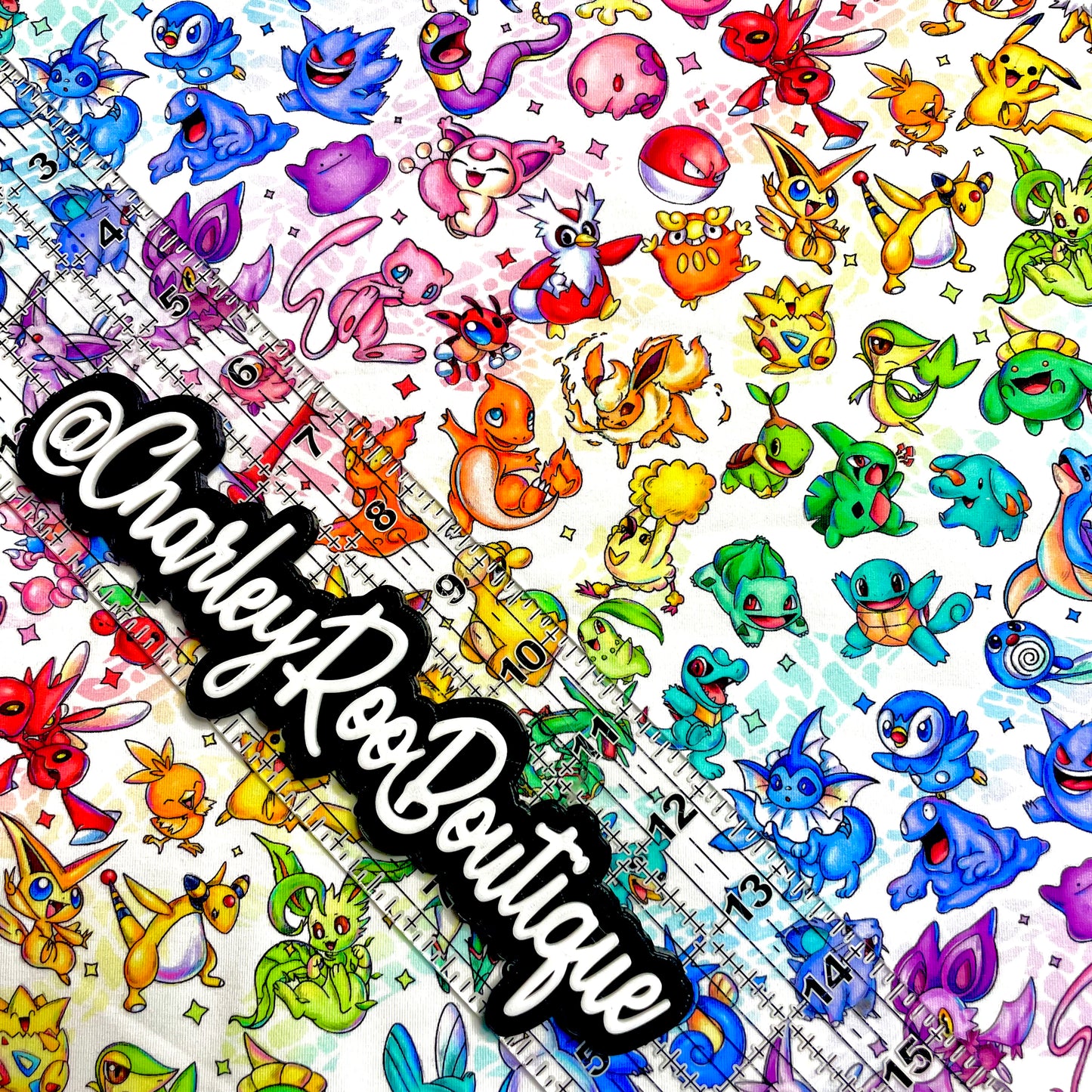 9x14 Tumbler Cut, Custom Fabric, CottonSpandex, High Quality, Mask Cut, Tumbler Fabric, Pokémon, Anime, Gamer, Cute, Diagonal Rainbow