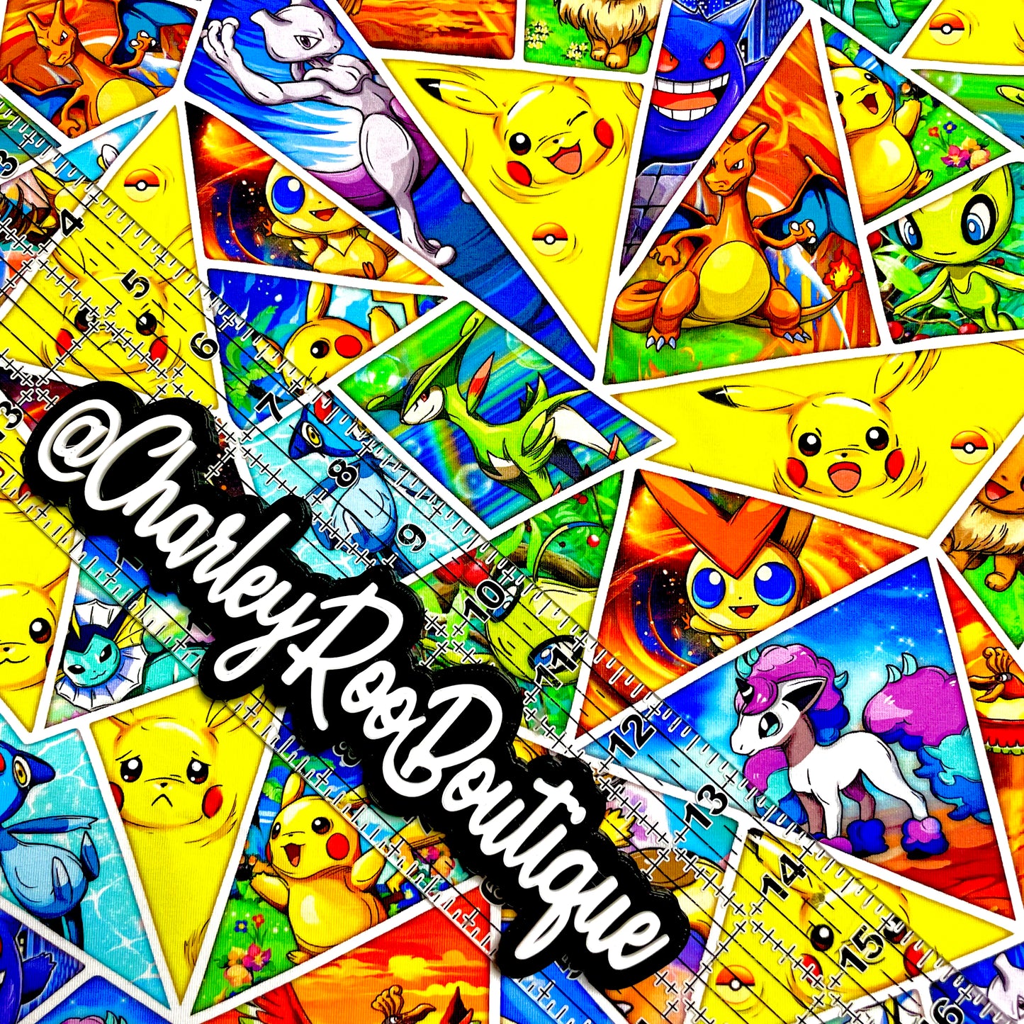 9x14 Tumbler Cut, Custom Fabric, CottonSpandex, High Quality, Mask Cut, Tumbler Fabric, Pokémon, Anime, Characters, Cute, Critter Cards, Triangles