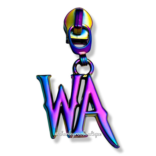 Zipper Pull, WA Initials, Wednesday, Rainbow Matte