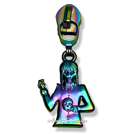 Zipper Pull, Wednesday with Skull, Matte Rainbow