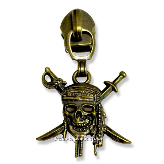 Zipper Pull, Pirate, Antique Brass