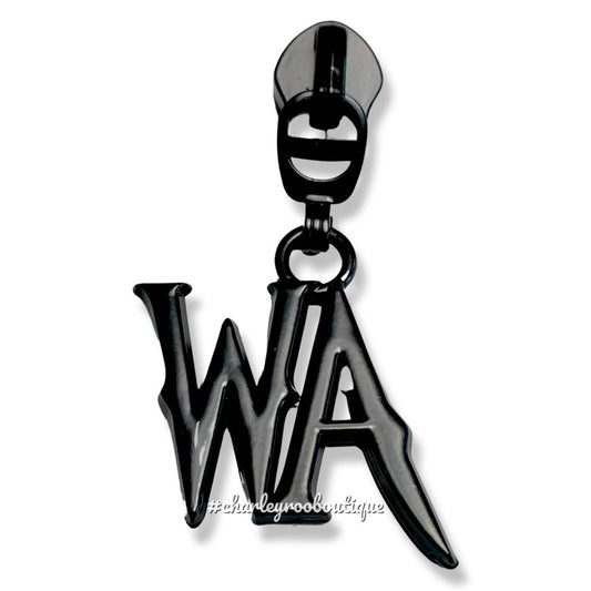 Zipper Pull, WA Initials, Wednesday, Matte Black