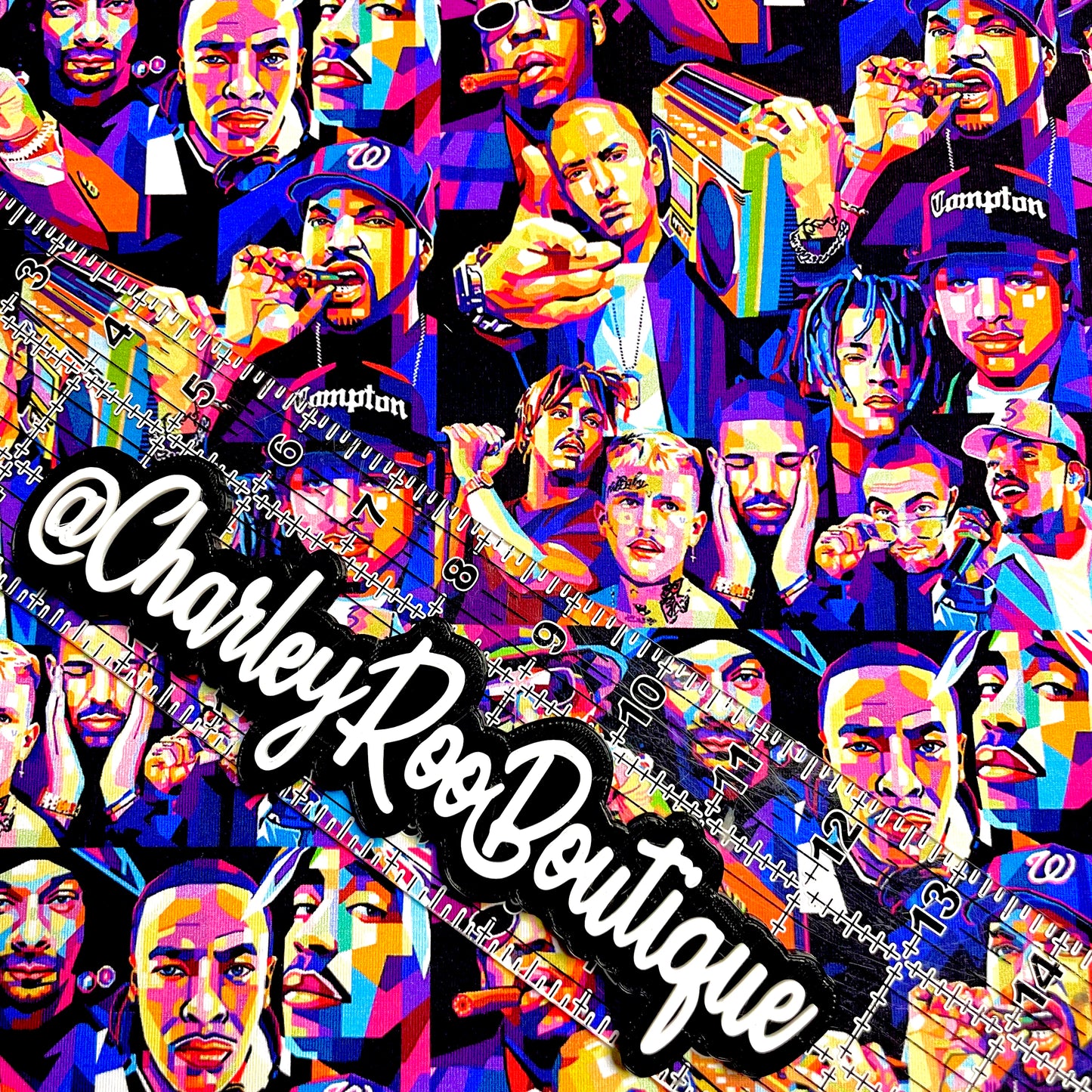 9x14 Tumbler Cut, Custom Fabric, CottonSpandex, High Quality, Mask Cut, Tumbler Fabric, Music, Musicians, Neon, Rainbow Rappers