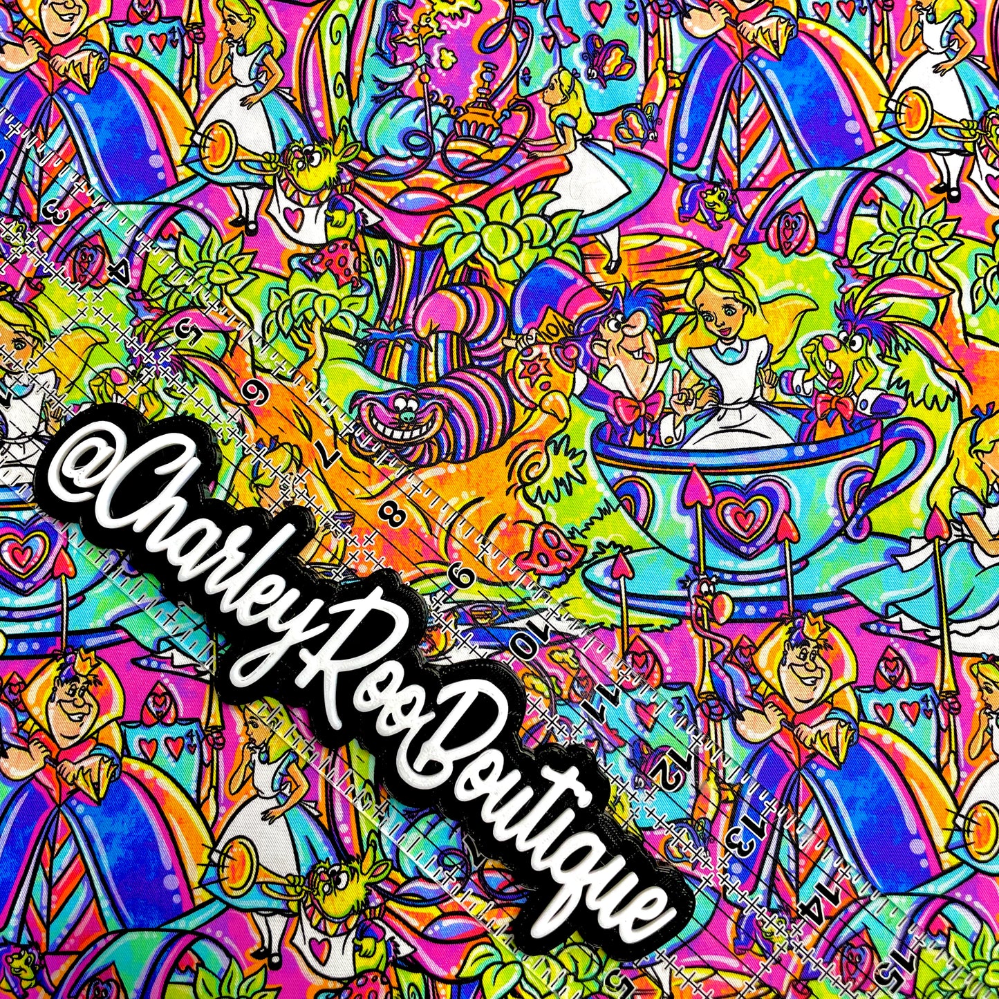 9x14 Tumbler Cut, Custom Fabric, CW Cotton Woven, High Quality, Mask Cut, Tumbler Fabric, Wonderland, Vibrant, Burton, Neon Alice