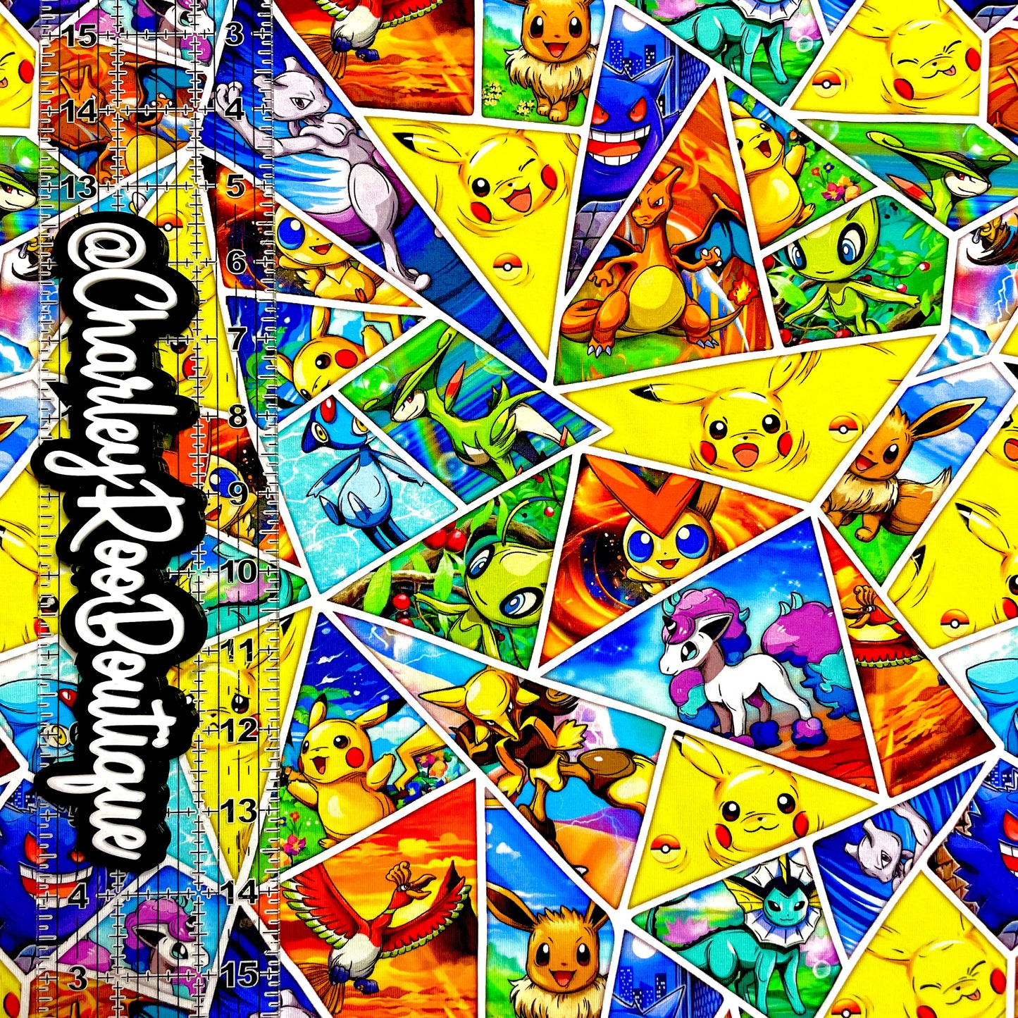 9x14 Tumbler Cut, Custom Fabric, CottonSpandex, High Quality, Mask Cut, Tumbler Fabric, Pokémon, Anime, Characters, Cute, Critter Cards, Triangles