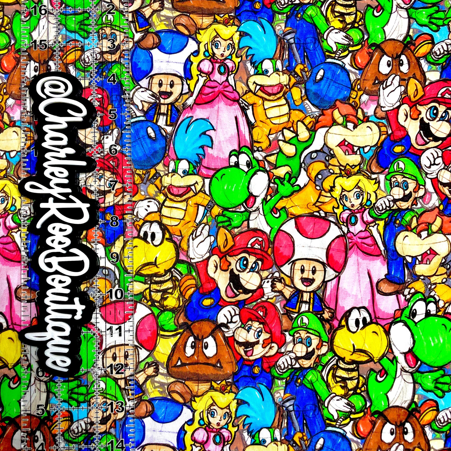 9x14 Tumbler Cut, Custom Fabric, CottonSpandex, High Quality, Mask Cut, Tumbler Fabric, Mario Sketch