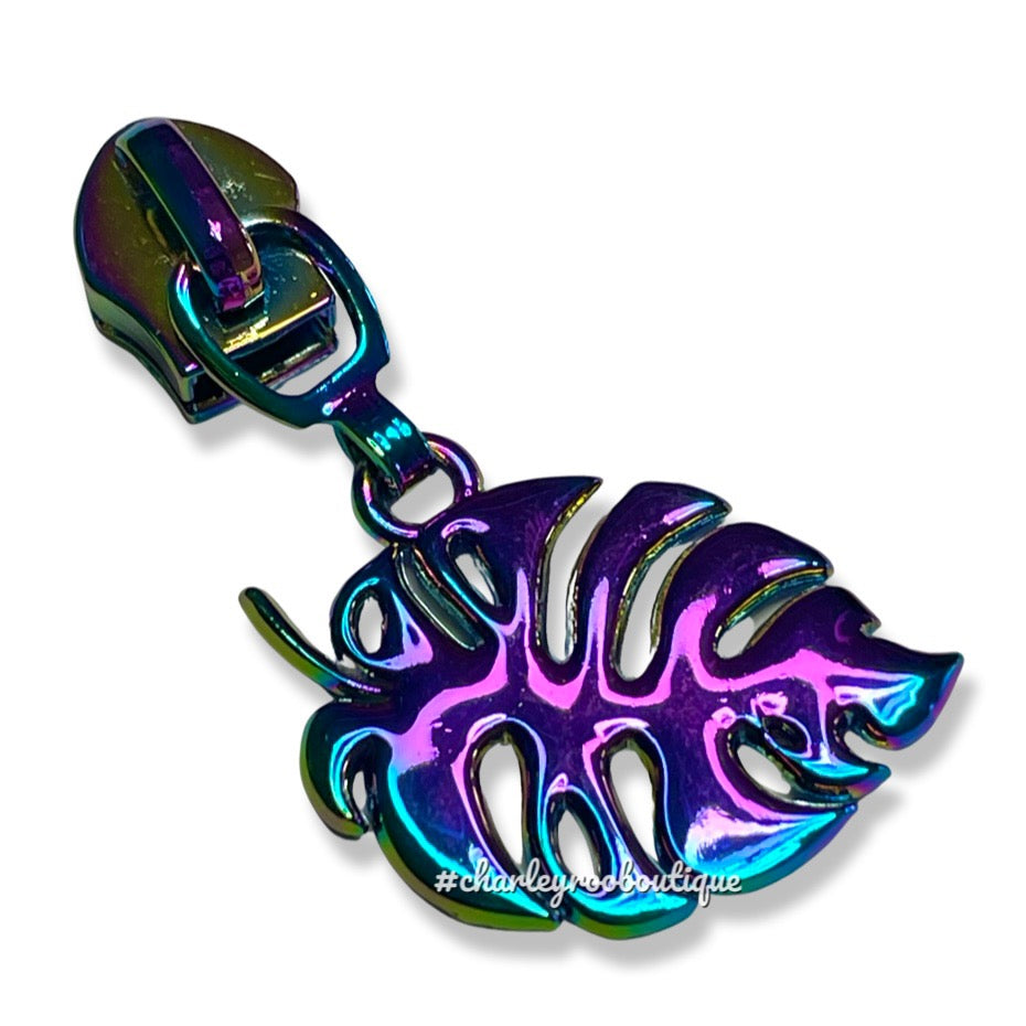 Zipper Pull, Monstera Leaf, Tropical, Rainbow