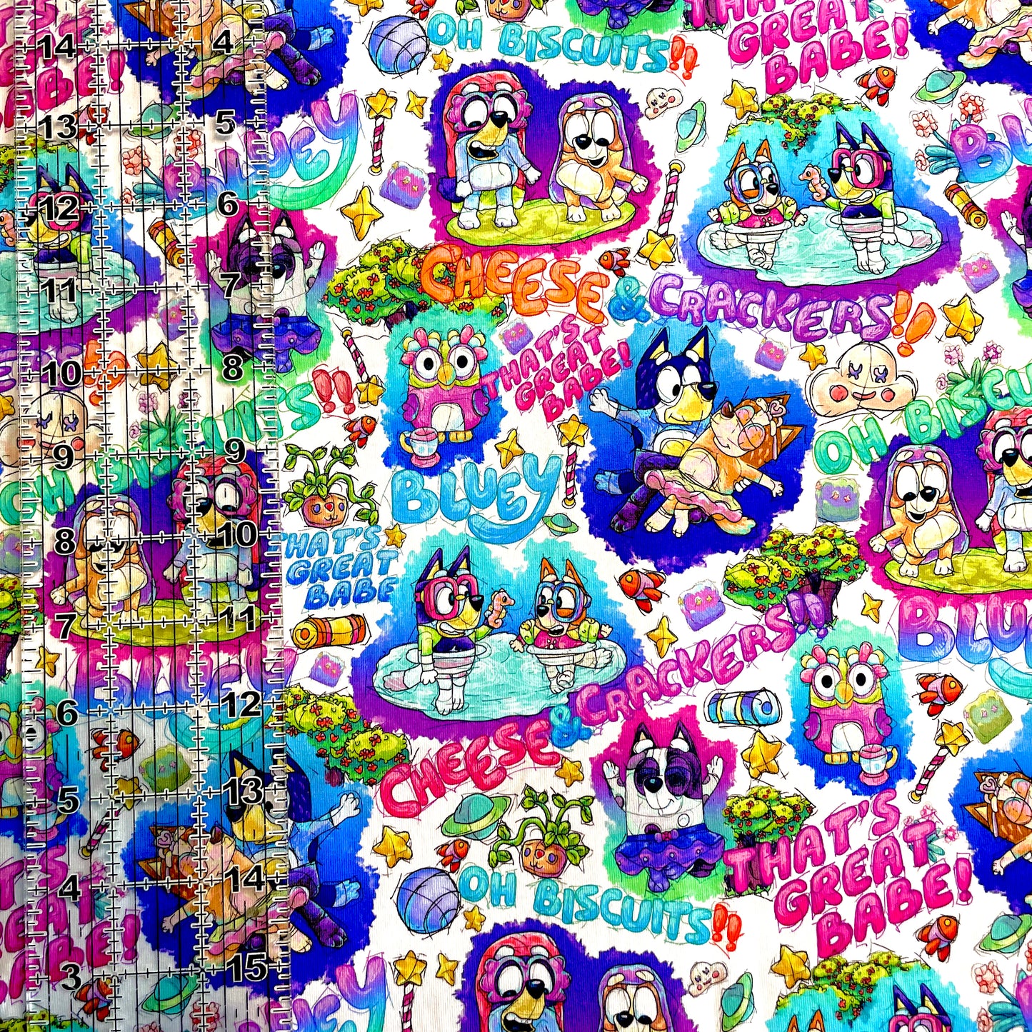 9x14 Tumbler Cut, Custom Fabric, CottonSpandex, High Quality, Mask Cut, Tumbler Fabric, White, Blue Pups, Heelers, Cheese and Crackers