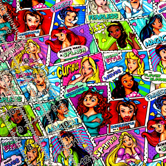 9x14 Tumbler Cut, Custom Fabric, CottonSpandex, High Quality, Mask Cut, Tumbler Fabric, Disney, Princesses, Pop Princess Comic Style