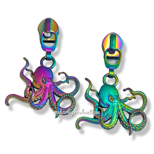 Zipper Pull, Octopus, Rainbow Matte