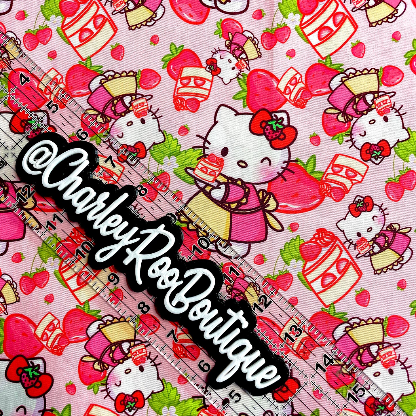 9x14 Tumbler Cut, Custom Fabric, CW Cotton Woven, High Quality, Mask Cut, Tumbler Fabric, Strawberry Kitty