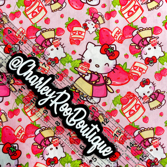9x14 Tumbler Cut, Custom Fabric, CW Cotton Woven, High Quality, Mask Cut, Tumbler Fabric, Strawberry Kitty