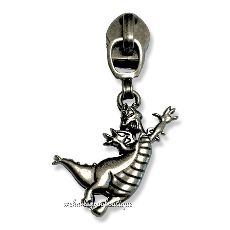 Zipper Pull, Happy Imagination Dragon, Antique Nickel