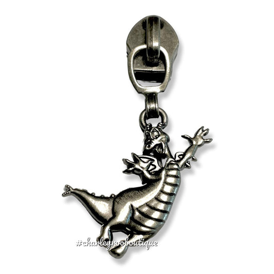 Zipper Pull, Happy Imagination Dragon, Antique Nickel