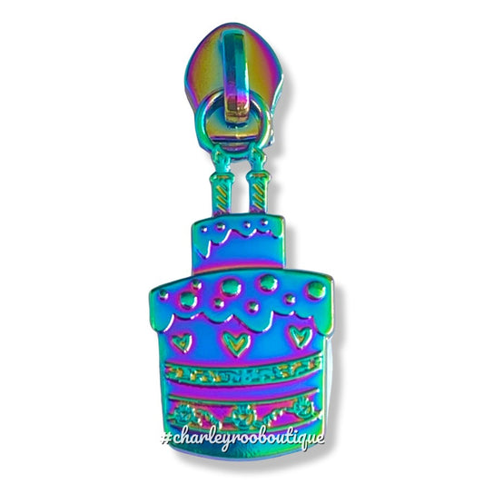 Zipper Pull, Birthday Cake, Rainbow