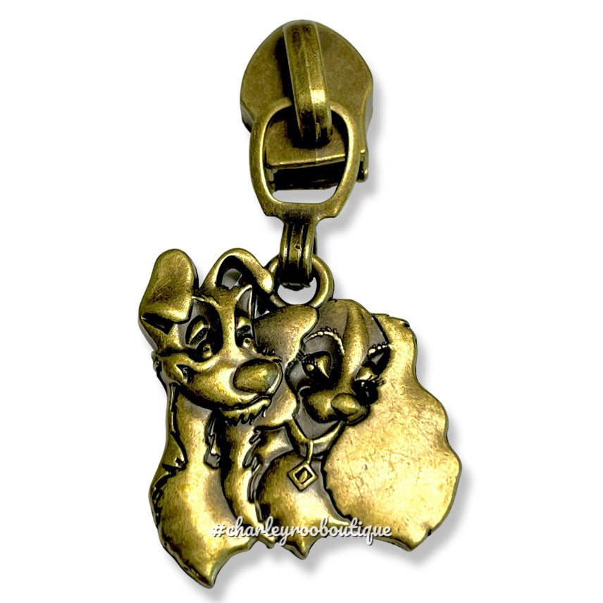 Zipper Pull, Lady and Tramp, Antique Brass