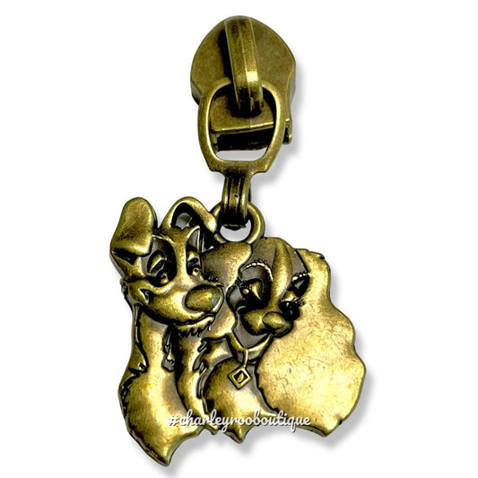 Zipper Pull, Lady and Tramp, Antique Brass