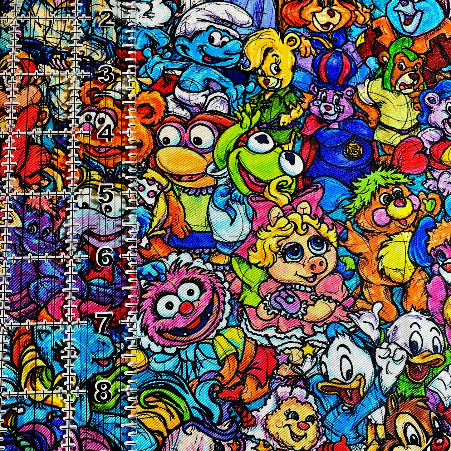 9x14 Tumbler Cut, Custom Fabric, CW Cotton Woven, High Quality, Mask Cut, Tumbler Fabric, 80s Cartoons Mashup