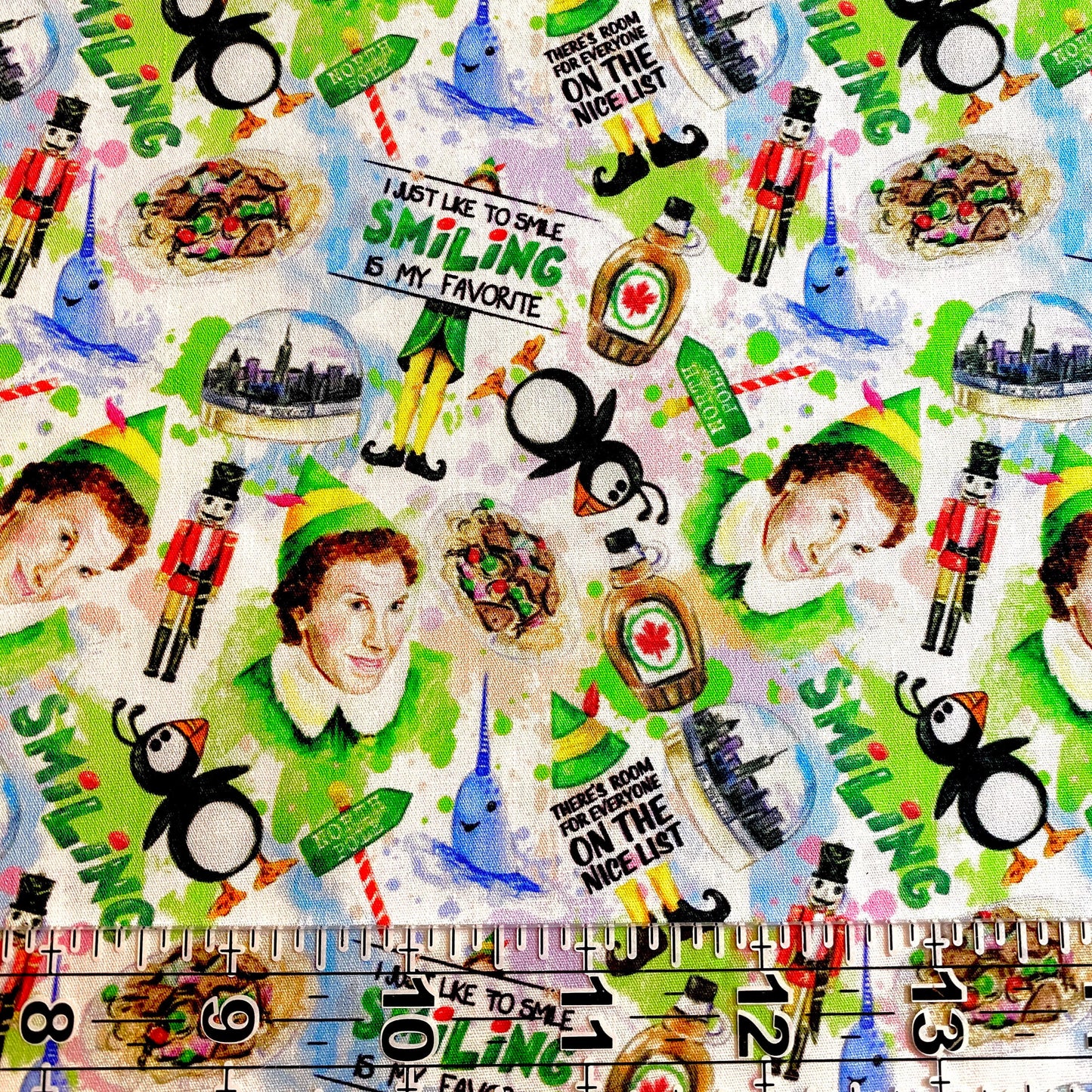 9x14 Tumbler Cut, Custom Fabric, CW Cotton Woven, High Quality, Mask Cut, Tumbler Fabric, Holiday, Christmas, Xmas, Elf, Smiling, Funny