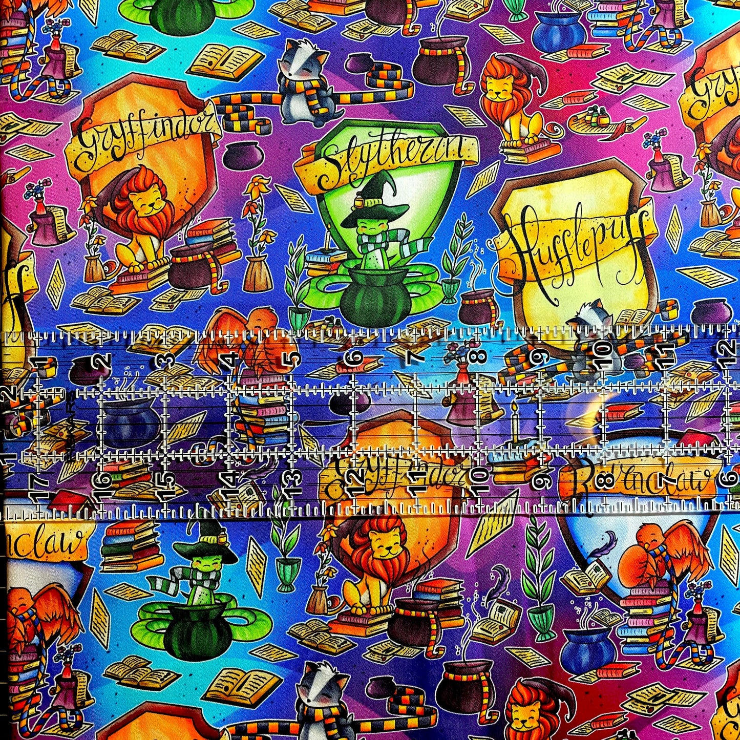 9x14 Tumbler Cut, Custom Fabric, CW Cotton Woven, High Quality, Mask Cut, Tumbler Fabric, Houses, HP, Wizard, Bright