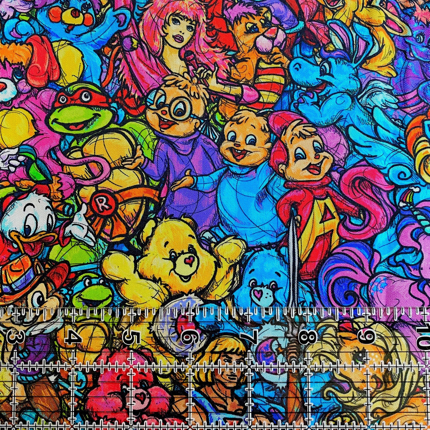 9x14 Tumbler Cut, Custom Fabric, CW Cotton Woven, High Quality, Mask Cut, Tumbler Fabric, 80s Cartoons Mashup