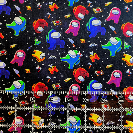 9x14 Tumbler Cut, Custom Fabric, CW Cotton Woven, High Quality, Mask Cut, Tumbler, Kids, Gamer, Video Games, Space, Black