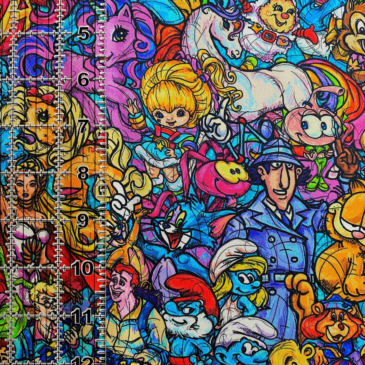 9x14 Tumbler Cut, Custom Fabric, CW Cotton Woven, High Quality, Mask Cut, Tumbler Fabric, 80s Cartoons Mashup