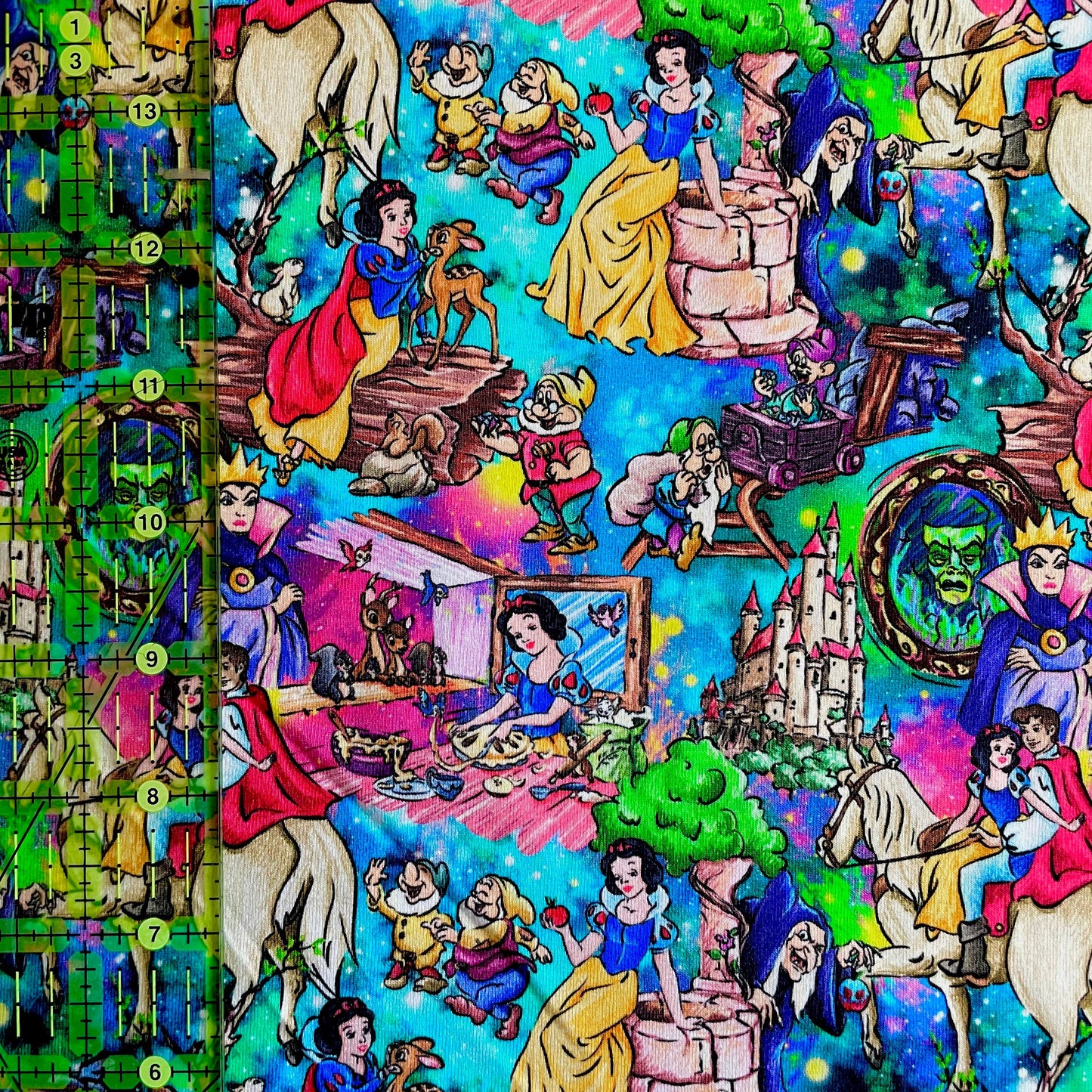 9x14 Tumbler Cut, Custom Fabric, CottonSpandex, High Quality, Mask Cut, Tumbler Fabric, Disney, Snow, Dwarf, Dwarves, White