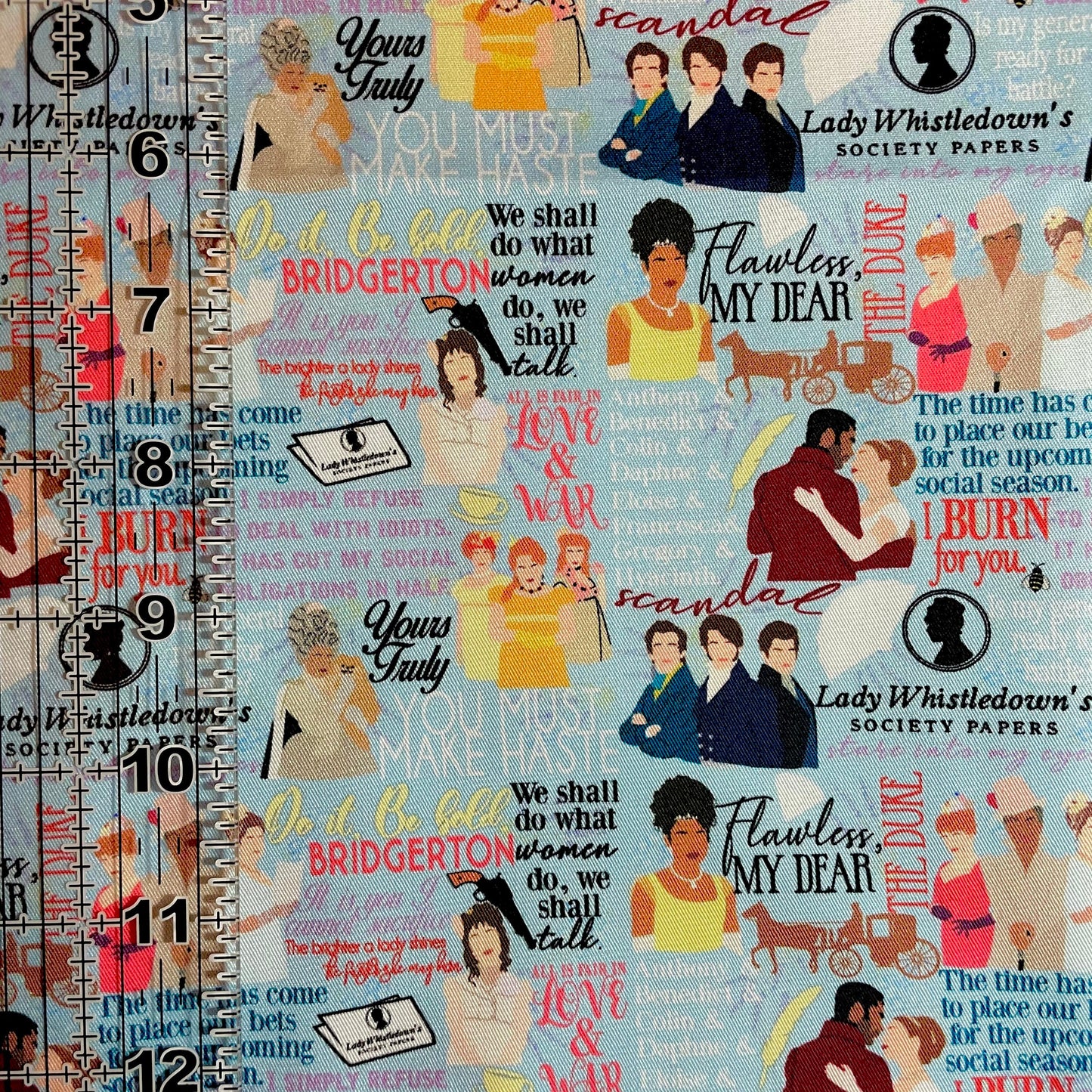 9x14 Tumbler Cut, Custom Fabric, CW Cotton Woven, High Quality, Mask Cut, Tumbler Fabric, TV, New, Lady, Duke, Burn for You, Lt Blue, Small