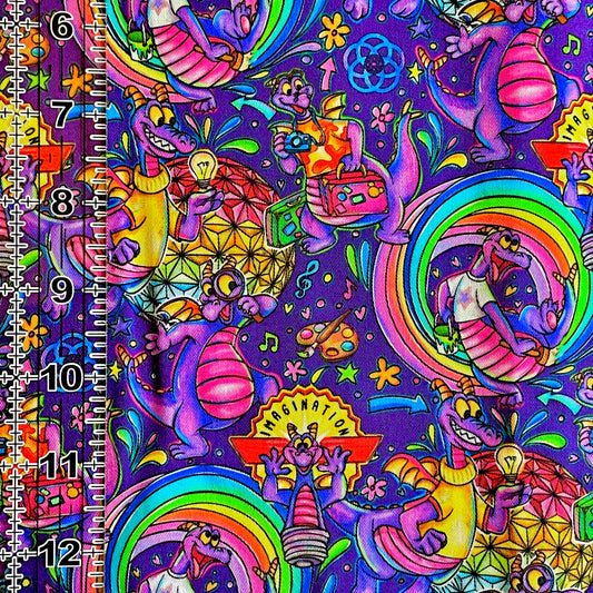 9x14 Tumbler Cut, Custom Fabric, CW Cotton Woven, High Quality, Mask Cut, Tumbler Fabric, Bright, 90s, Colorful, Rainbow, Dragon, Purple