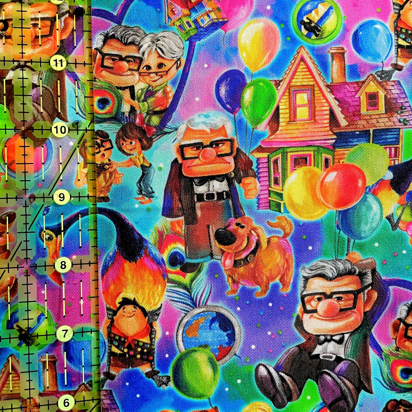 9x14 Tumbler Cut, Custom Fabric, CW Cotton Woven, High Quality, Mask Cut, Tumbler Fabric, Disney, Adventure Seeker, Up, Balloons, Rainbow