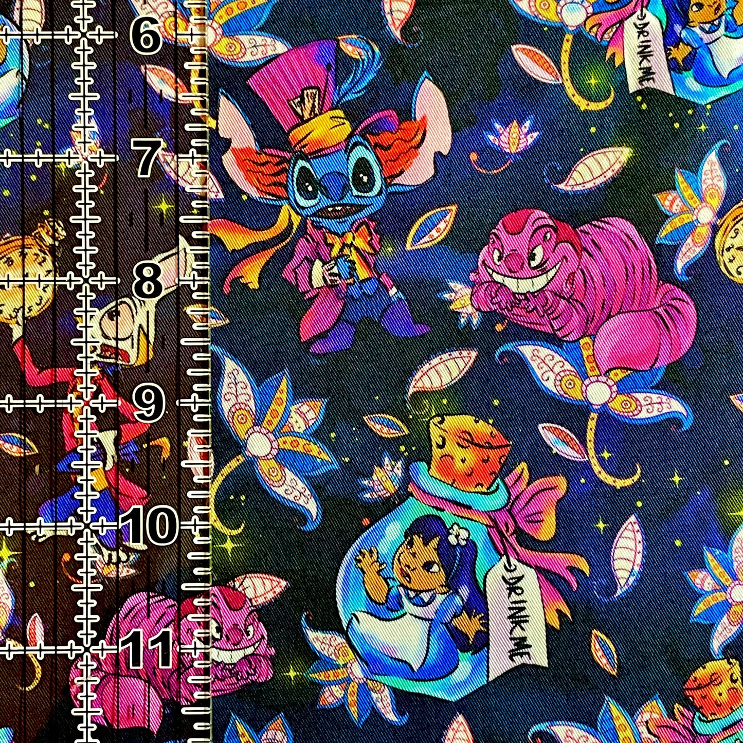 9x14 Tumbler Cut, Custom Fabric, CW Cotton Woven, High Quality, Mask Cut, Tumbler Fabric, Burton, Alice, Cheshire Cat, Wonderland, Stitch