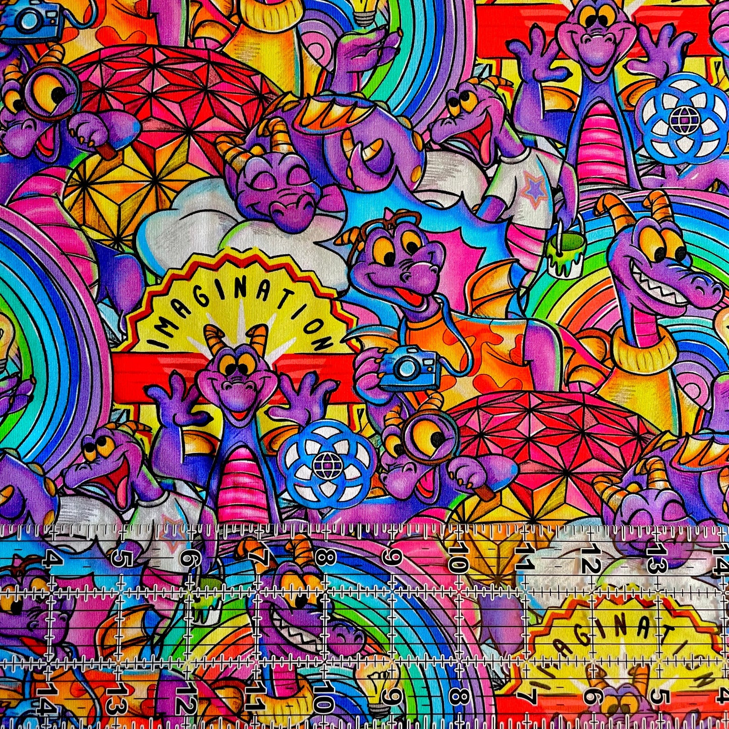 9x14 Tumbler Cut, Custom Fabric, CottonSpandex, High Quality, Mask Cut, Tumbler Fabric, Rainbow, Bright, 90s, Imagination, Dragon