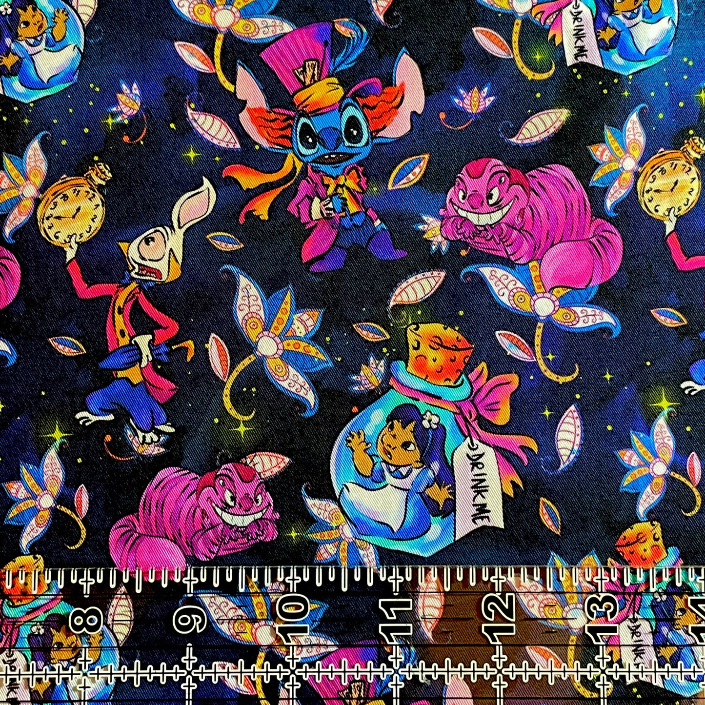 9x14 Tumbler Cut, Custom Fabric, CW Cotton Woven, High Quality, Mask Cut, Tumbler Fabric, Burton, Alice, Cheshire Cat, Wonderland, Stitch