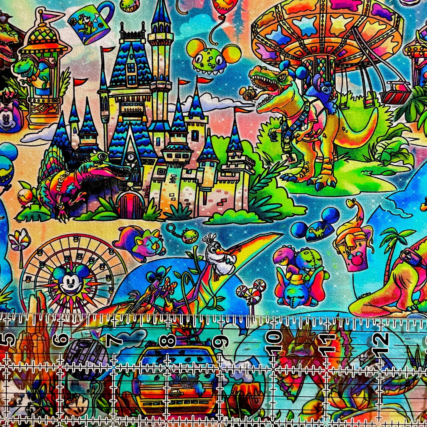 9x14 Tumbler Cut, Custom Fabric, CottonSpandex, High Quality, Mask Cut, Tumbler Fabric, Dinosaur, Disney, Jurassic, Theme Park, Magic Park