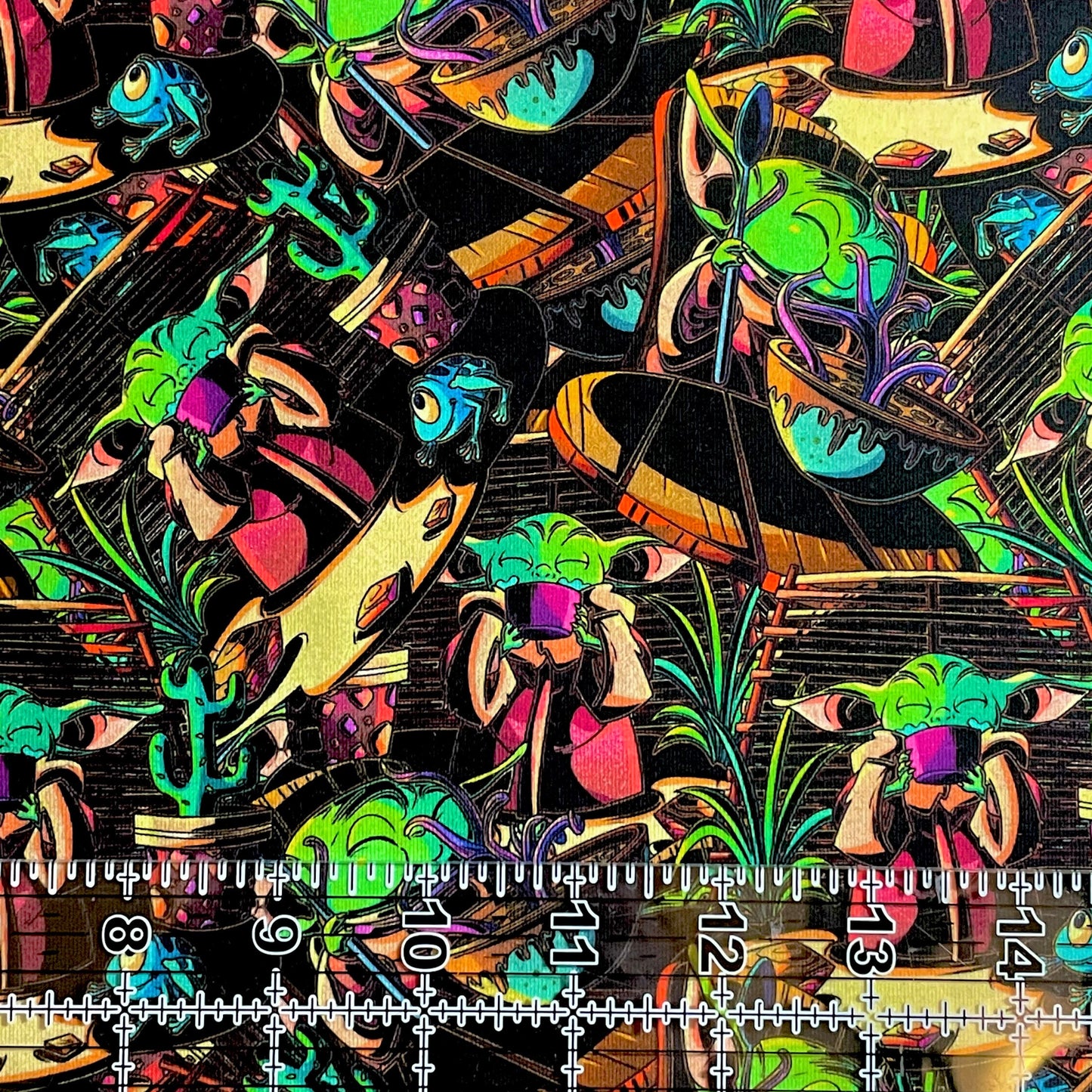 9x14 Tumbler Cut, Custom Fabric, CottonSpandex, High Quality, Mask Cut, Tumbler Fabric, Child, Yoda, Wars, Star, Coffee n Noodles, Vibrant