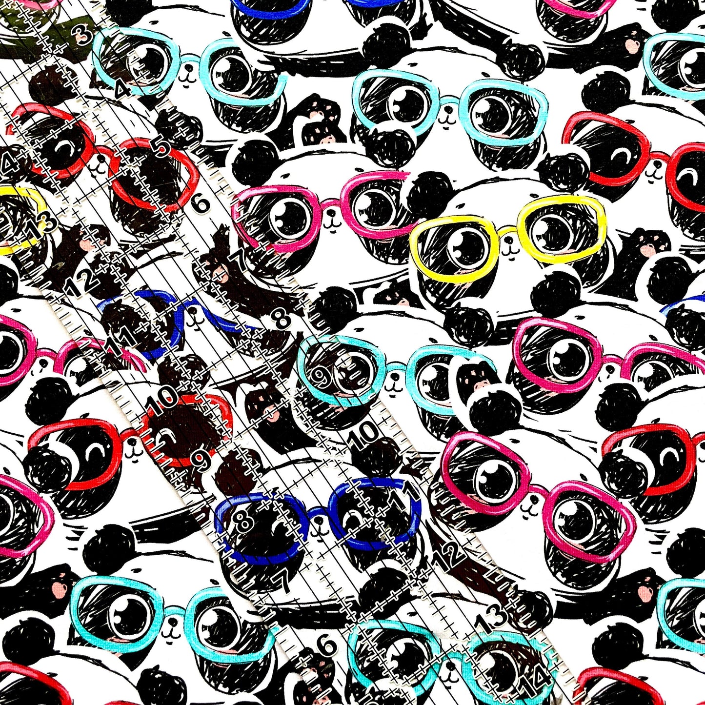 9x14 Tumbler Cut, Custom Fabric, CottonSpandex, High Quality, Mask Cut, Tumbler Fabric, Hipster Panda Bears, Pandas with Glasses, Kawaii