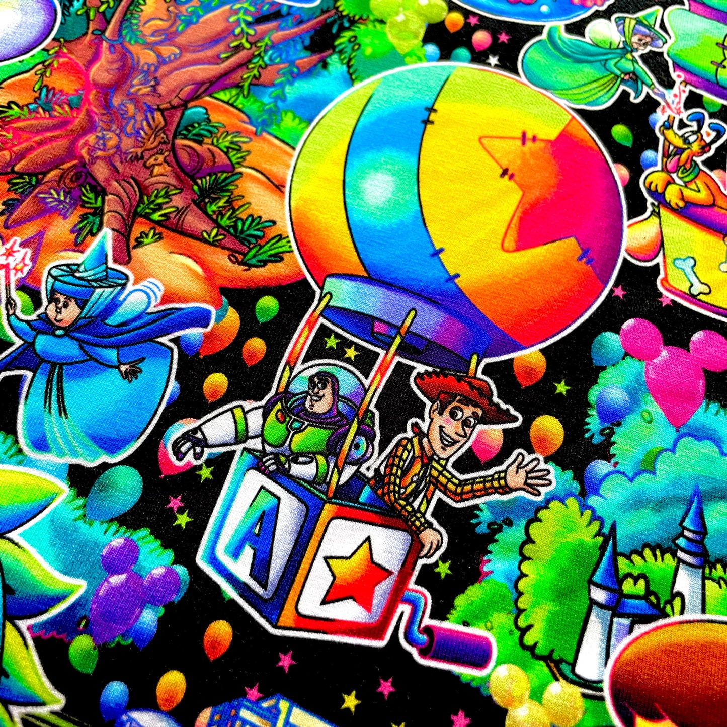 9x14 Tumbler Cut, Custom Fabric, CottonSpandex, High Quality, Mask Cut, Tumbler Fabric, Disney, Best Day, Magical Hot Air Balloons, Black