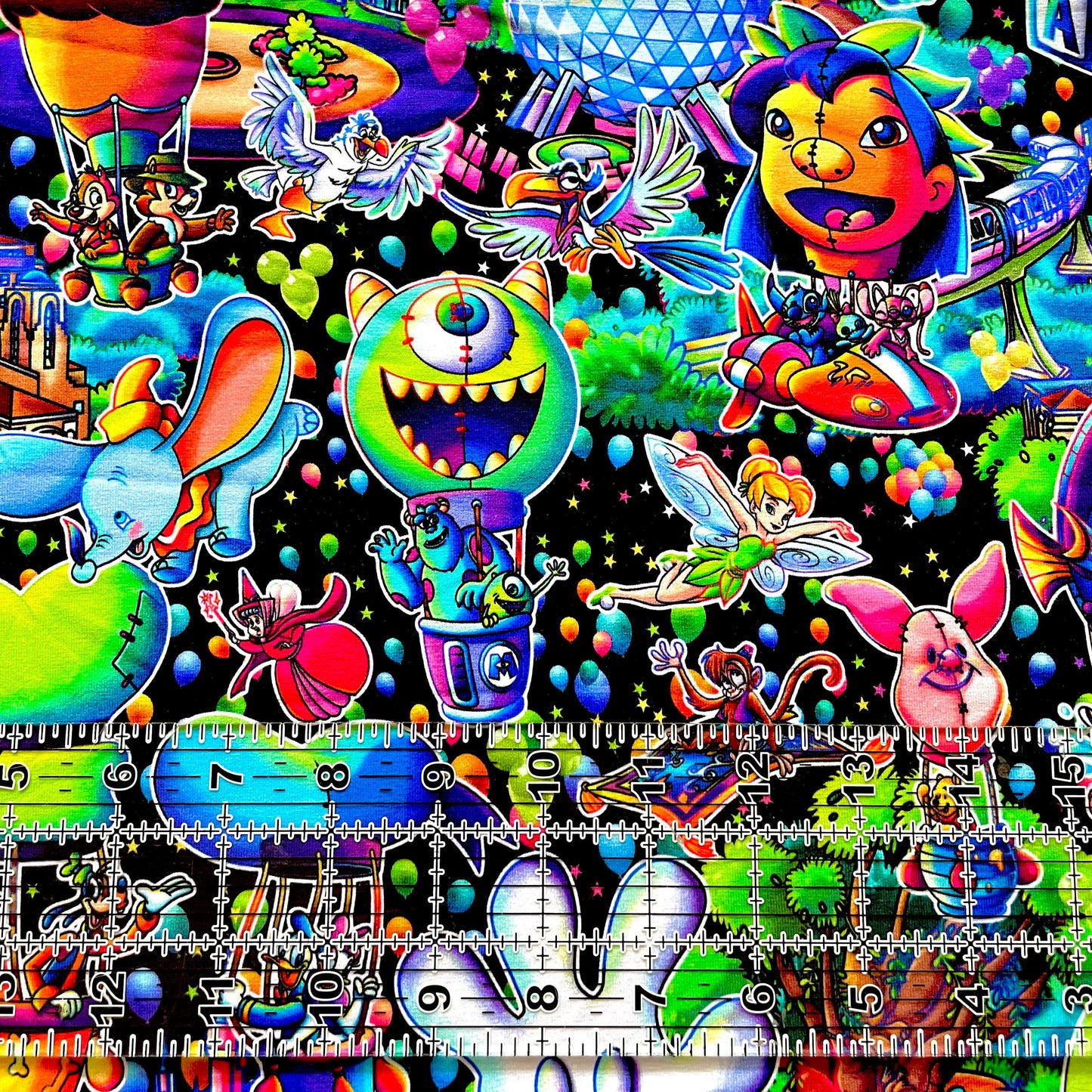 9x14 Tumbler Cut, Custom Fabric, CottonSpandex, High Quality, Mask Cut, Tumbler Fabric, Disney, Best Day, Magical Hot Air Balloons, Black