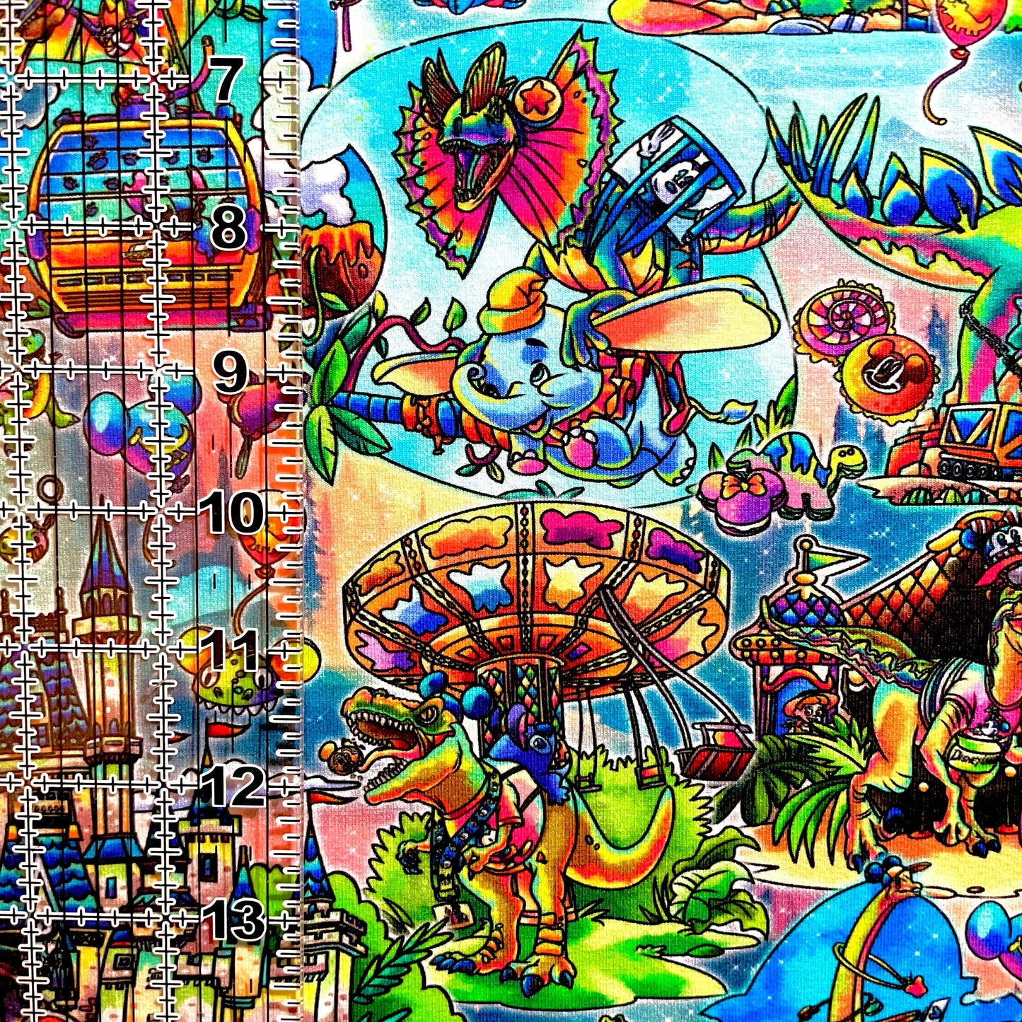 9x14 Tumbler Cut, Custom Fabric, CottonSpandex, High Quality, Mask Cut, Tumbler Fabric, Dinosaur, Disney, Jurassic, Theme Park, Magic Park