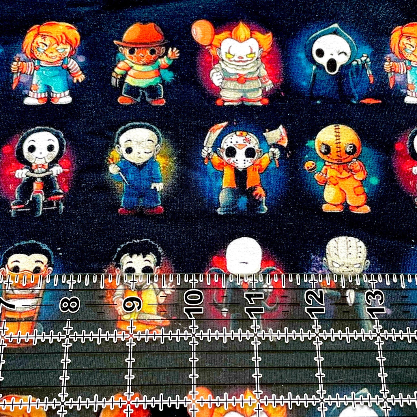 9x14 Tumbler Cut, Custom Fabric, CottonSpandex, High Quality, Mask Cut, Tumbler Fabric, Halloween, Horror, Serial Killers, Small Rows